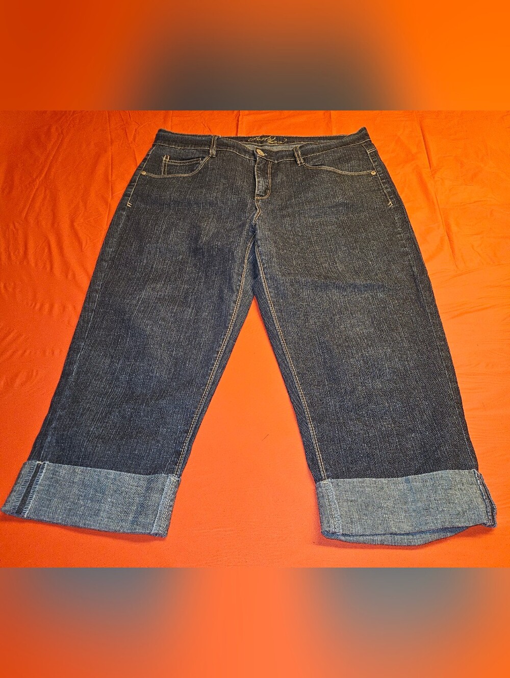 Foster Jeans Co Capri Pants 90's sz14 Like New Dark Blue Rolled Hem Stretchy